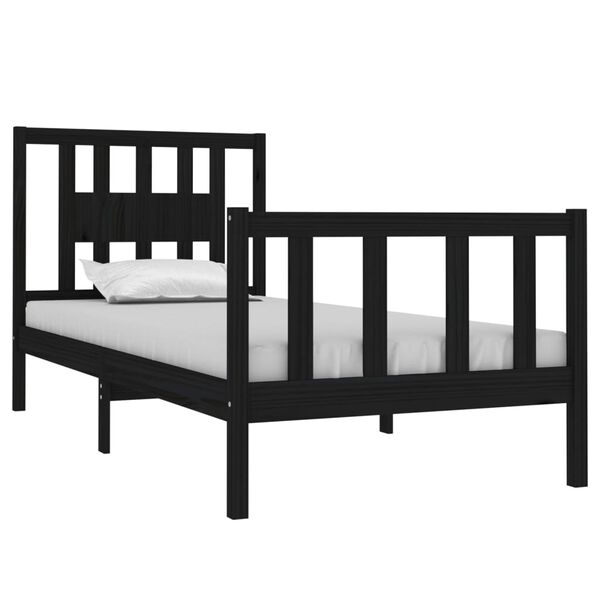 vidaXL Bed Frame without Mattress Black Solid Wood Small Single