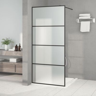 vidaXL Walk-in Shower Wall Black 90x195 cm Frosted ESG Glass