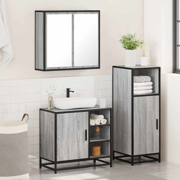 vidaXL 3 Piece Bathroom Furniture Set Grey Sonoma Engineered Wood