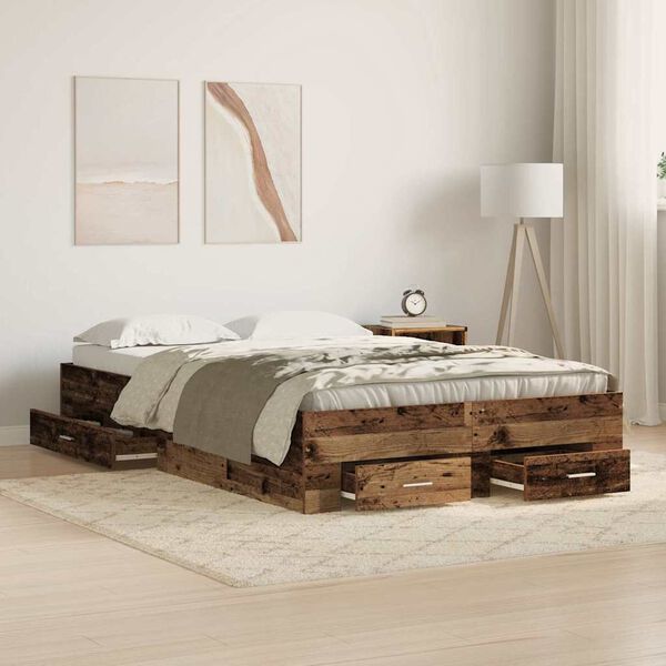 vidaXL Bed Frame with Drawer Old Wood 120 x 200 cm Engineered Wood