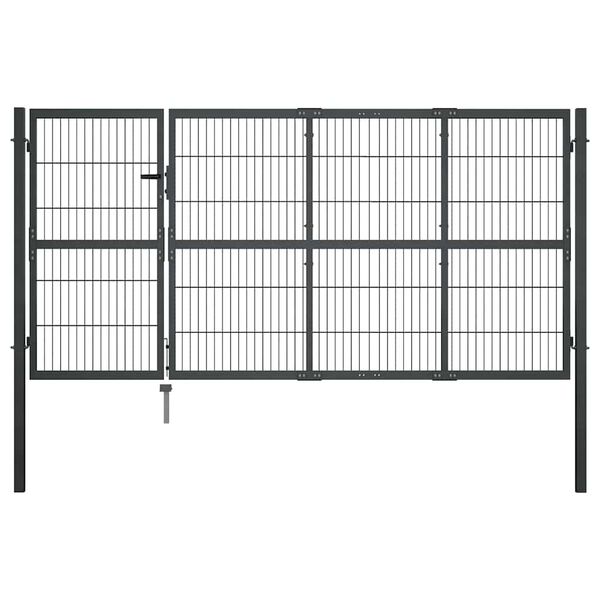 vidaXL Garden Gate with Posts Steel 350x120 cm Anthracite