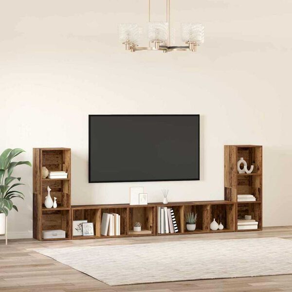 vidaXL TV Cabinet Set Wall-mounted 4 pcs Old Wood 37 x 35 x 107.5 cm