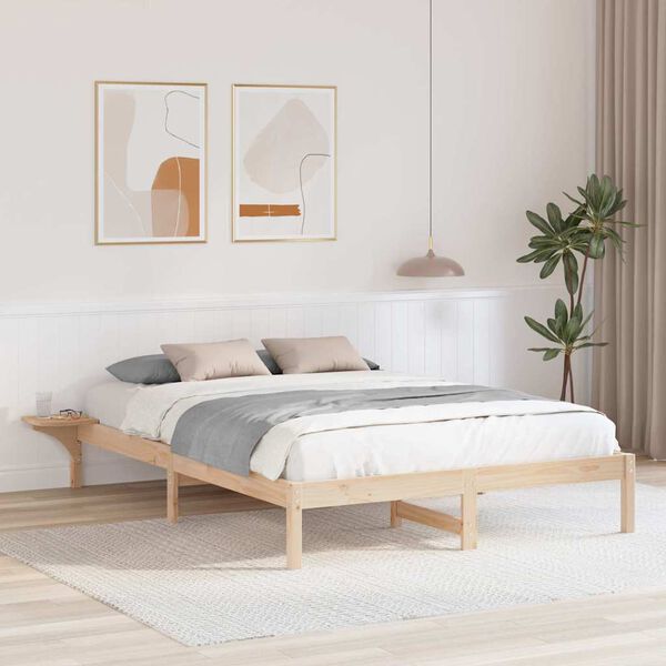 vidaXL Bed Frame Natural 160 x 200 cm Solid Pine Wood