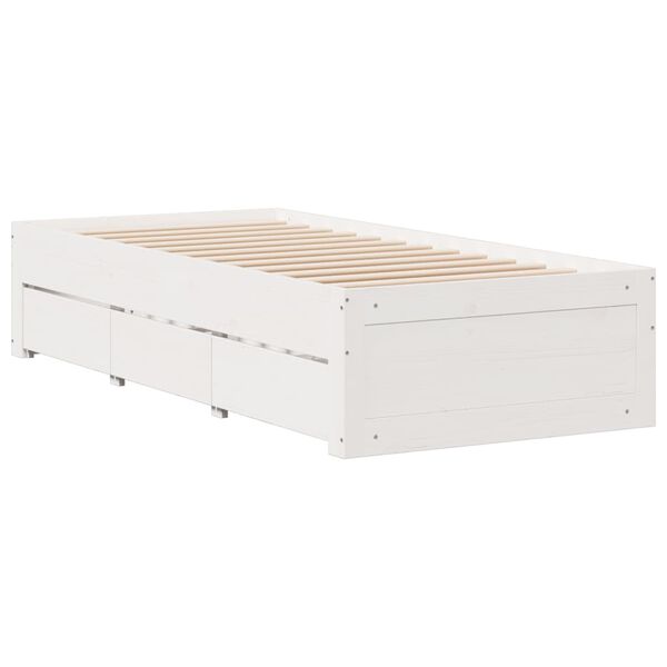 vidaXL Bed Frame without Mattress with Drawers White 90x200 cm Solid Wood Pine