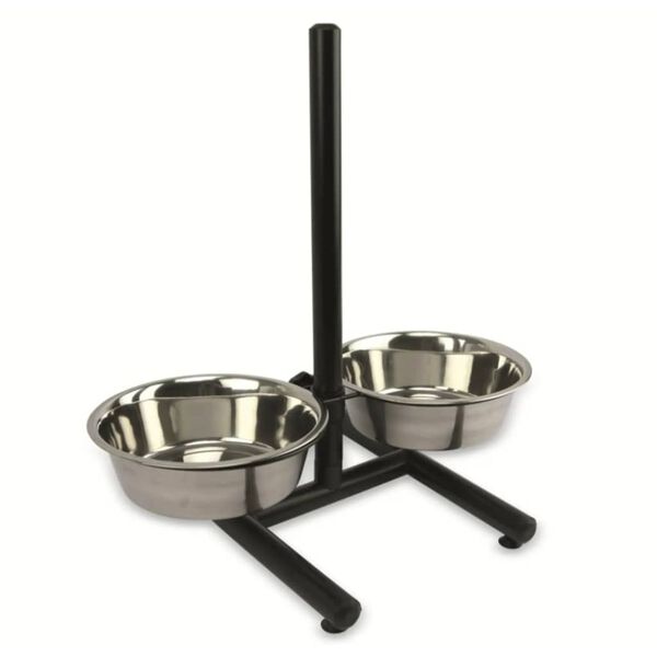 Pets Collection In Height-Adjustable Double Dog Food and Water Bowl Stainless Steel