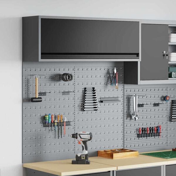 vidaXL Tool Cabinet and Pegboard Set 3 pcs Black 100 x 25 x 115 cm