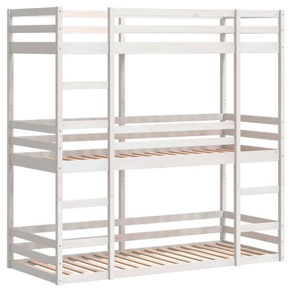 vidaXL Triple Bunk Bed without Mattress White 75x190 cm Small Single Solid Wood Pine
