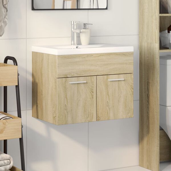 vidaXL Bathroom Sink Cabinet with Built-in Basin Sonoma Oak