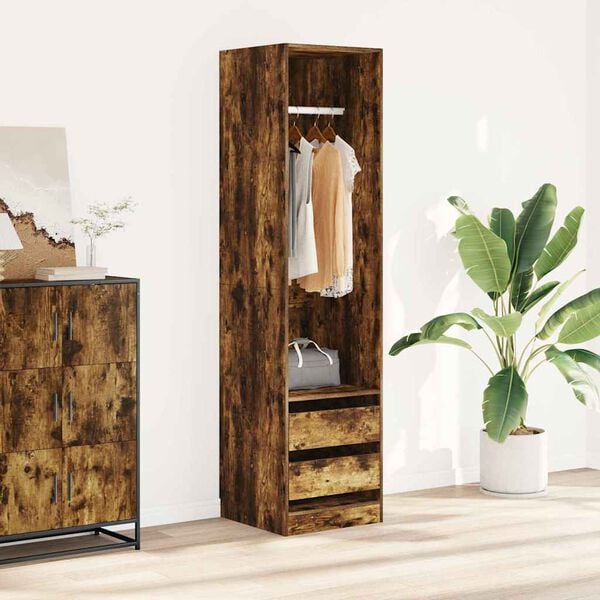 vidaXL Wardrobe with Drawers Smoked Oak 50x50x200 cm Engineered Wood