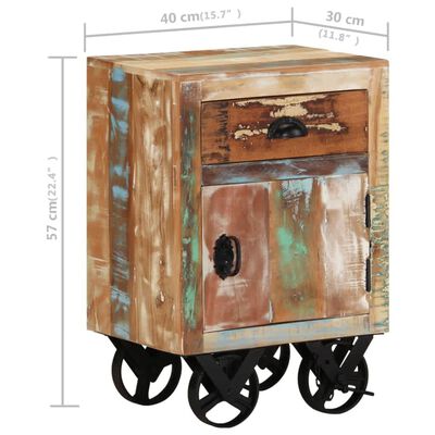 vidaXL Bedside Cabinet with Wheels 40x30x57 cm Solid Reclaimed Wood
