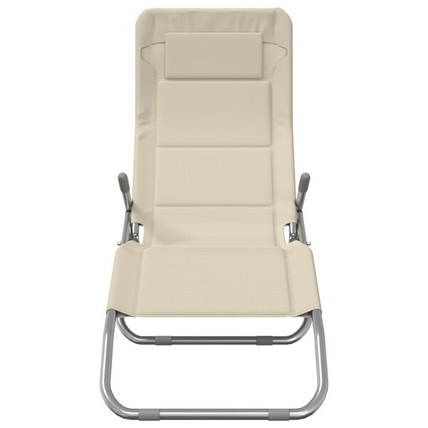 vidaXL Folding Sun Loungers 2 pcs Cream Textilene&Powder-coated Steel