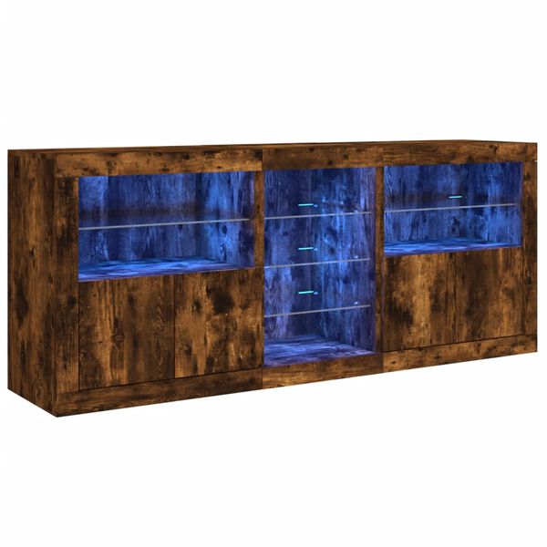 vidaXL Sideboard with LED Lights Smoked Oak 181.5x37x67 cm