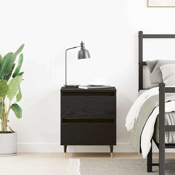 vidaXL Bedside Cabinet Black Oak 40 x 35 x 50 cm Engineered Wood