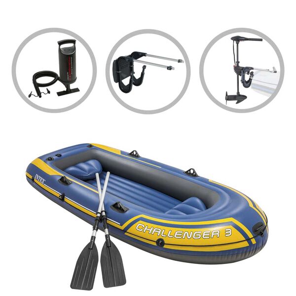 Intex Inflatable Boat Set Challenger 3 with Trolling Motor and Bracket