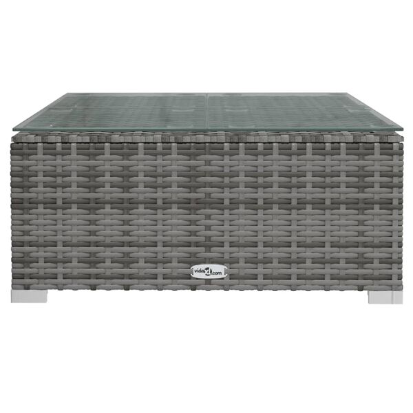 vidaXL Garden Coffee Table Grey 60x60x30 cm Poly Rattan and Glass