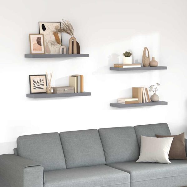 vidaXL Floating Wall Shelves 4 pcs Grey 80x23.5x3.8 cm MDF