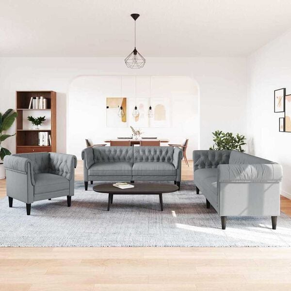 vidaXL Living Room Couch 3 pcs Light Grey Fabric