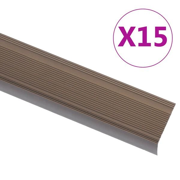 vidaXL Stair Nosings in L-shape 15 pcs Aluminium 90 cm Brown