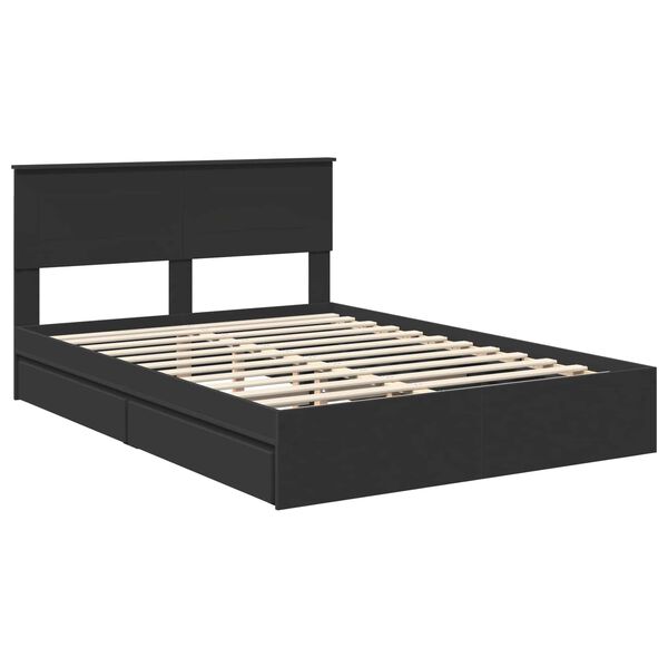 vidaXL Storage Bed with Headboard Black 150 x 200 cm Engineered Wood