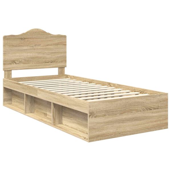 vidaXL Bed Frame with Headboard Sonoma Oak 75 x 190 cm Solid Pine Wood
