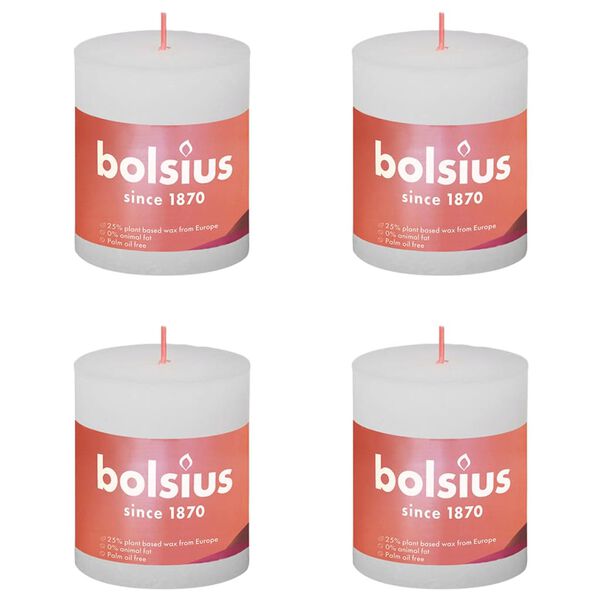 Bolsius Rustic Pillar Candles Shine 4 pcs 80x68 mm Cloudy White