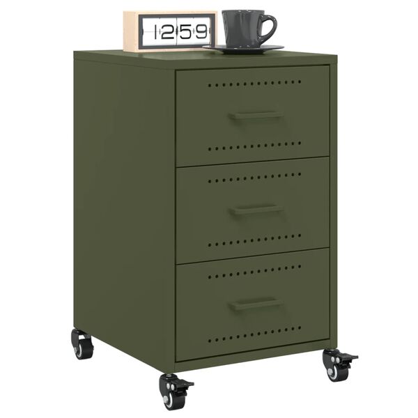 vidaXL Bedside Cabinet Olive Green 36x39x59 cm Steel