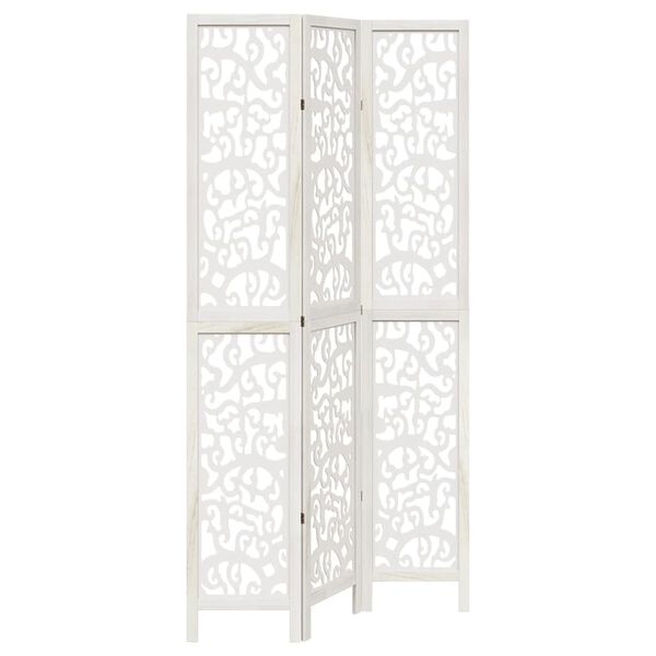 vidaXL Room Divider 3 Panels White Solid Wood Paulownia
