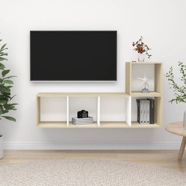 vidaXL 2 Piece TV Cabinet Set White and Sonoma Oak Engineered Wood