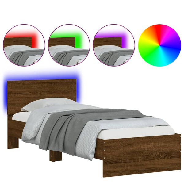 vidaXL Bed Frame without Mattress with LED Lights Brown Oak 90x200 cm