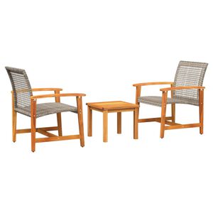 vidaXL 3 Piece Bistro Set Grey Poly Rattan and Acacia Wood