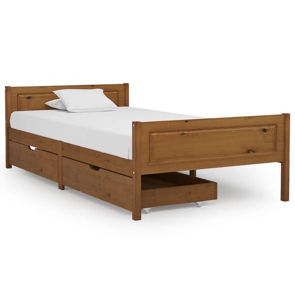 vidaXL Bed Frame without Mattress Honey Brown Solid Wood 100x200 cm (322111+321987)