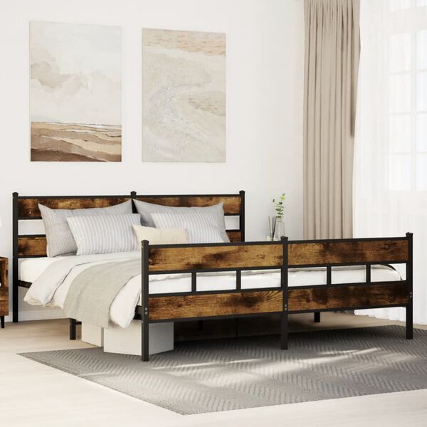 vidaXL Metal Bed Frame without Mattress Smoked Oak 193x203 cm