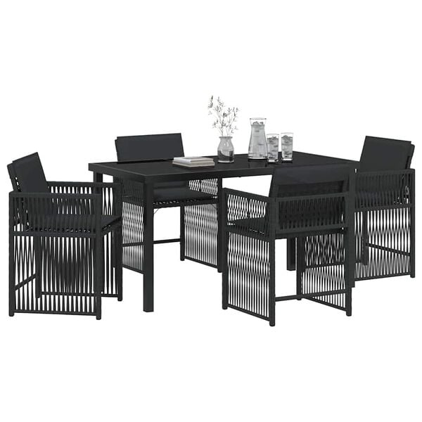 vidaXL Garden Dining Set 5 pcs Black Poly Rattan