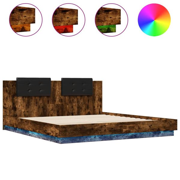 vidaXL Bed Frame with LED without Mattress Smoked Oak 180x200 cm Super King