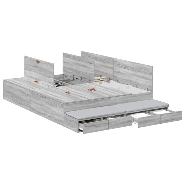 vidaXL Storage Bed Frame Grey Sonoma 140 cm Engineered Wood