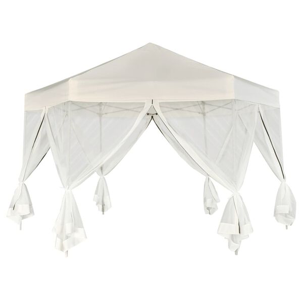 vidaXL Hexagonal Pop-Up Marquee with 6 Sidewalls Cream White 3.6x3.1 m