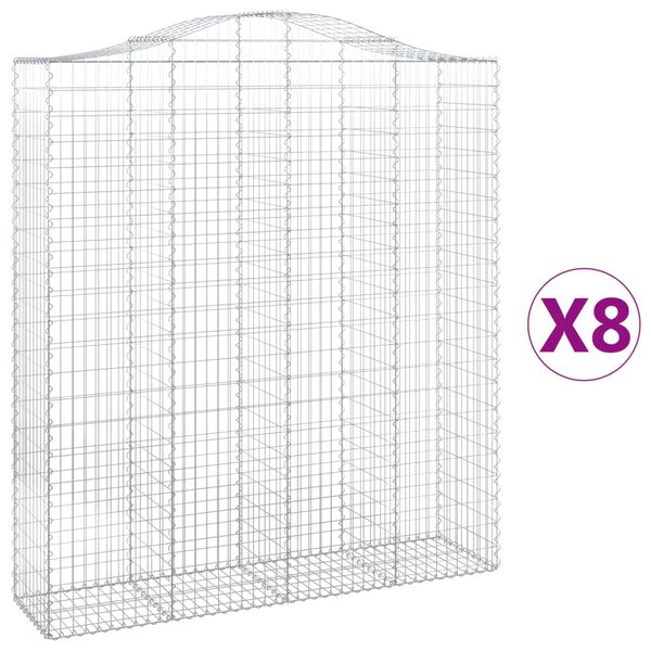 vidaXL Arched Gabion Baskets 8 pcs 200x50x220/240 cm Galvanised Iron