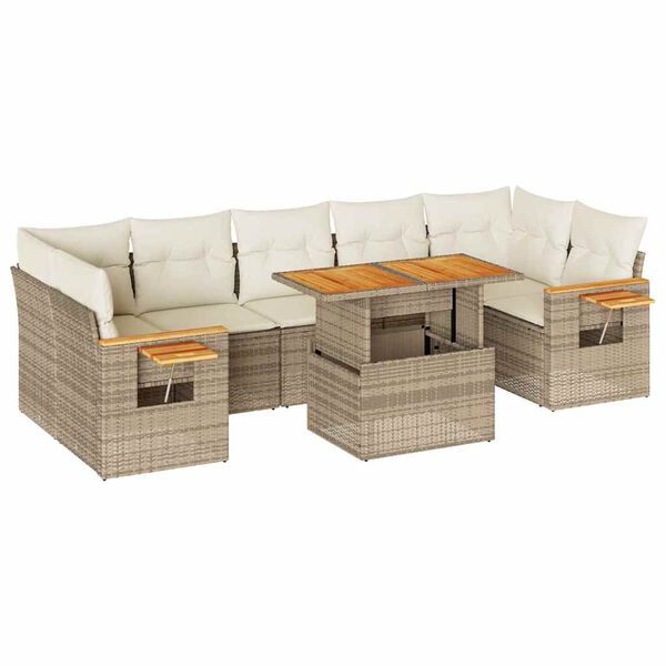 vidaXL 8 Piece Garden Sofa Set with Cushions Beige Poly Rattan Acacia