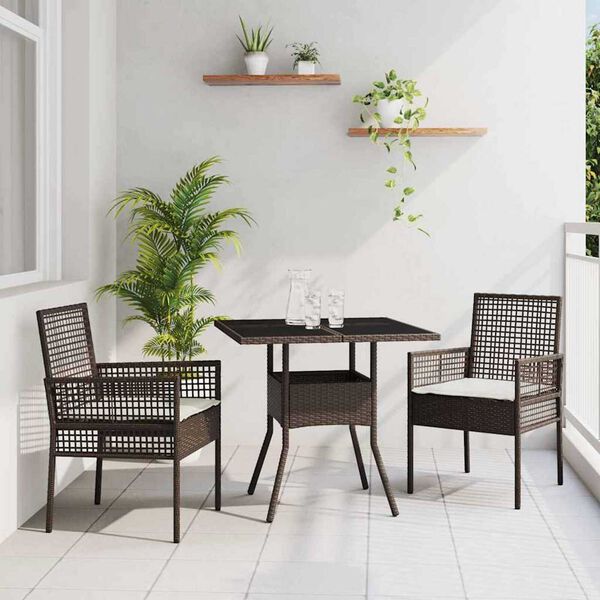 vidaXL Garden Dining Set 3 pcs Brown Poly rattan