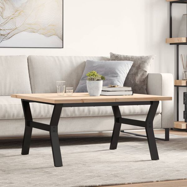 vidaXL Coffee Table Y-Frame 90x90x45.5 cm Solid Wood Pine and Steel