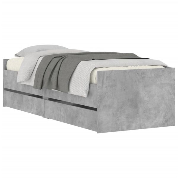 vidaXL Bed Frame with Drawers without Mattress Concrete Grey 90x200 cm