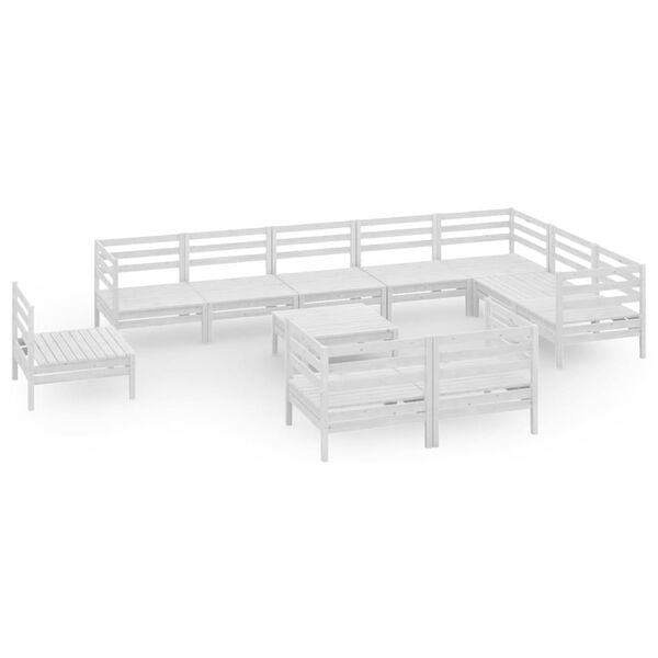 vidaXL 11 Piece Garden Lounge Set Solid Wood Pine White