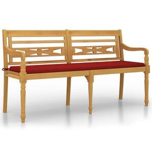 vidaXL Bench | Red, Brown | Teak Wood, Polyester | 150 cm | Tough