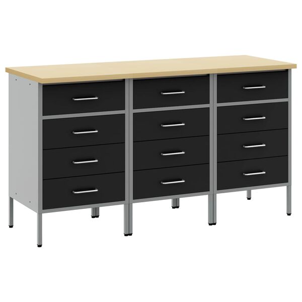 vidaXL Work Cabinet with Drawer 3 pcs Black and Grey 75 x 45 x 85 cm