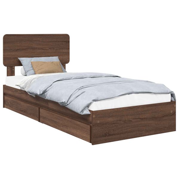 vidaXL Storage Bed with Drawer Brown Oak 90 x 190 cm Engineered Wood