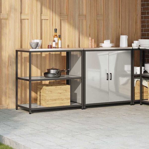 vidaXL Kitchen Storage Set with Shelf with Storage 2 pcs Silver Steel