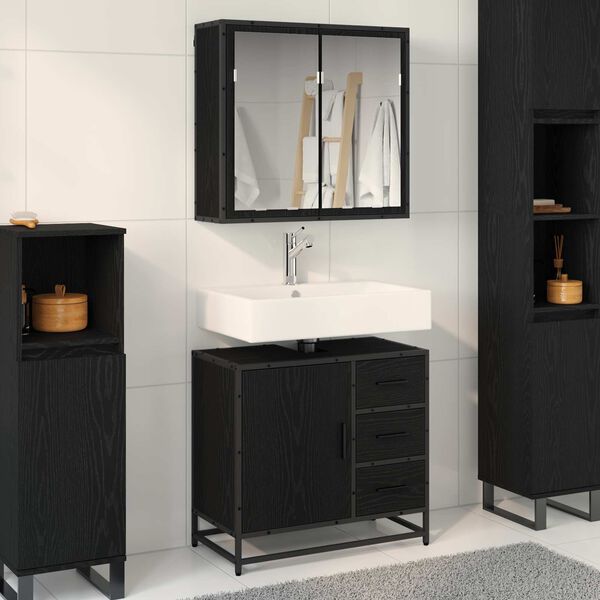 vidaXL Bathroom Furniture Set 2 pcs Black oak Engineered wood