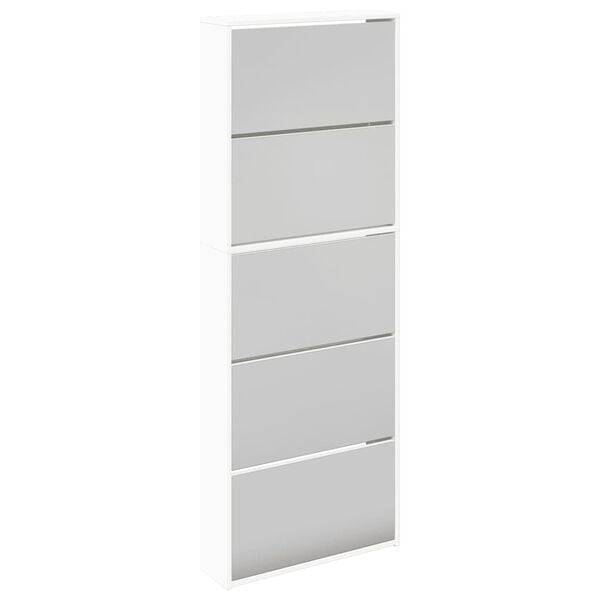 vidaXL Shoe Cabinet 5-Layer Mirror White 63x17x169.5 cm
