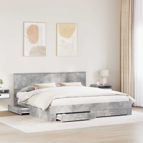 vidaXL Bed Frame Concrete Grey 200 x 200 cm Engineered Wood
