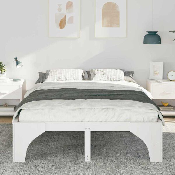 vidaXL Bed Frame White 160 x 200 cm Solid Pine Wood